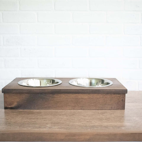 Dog Food Stand, Wooden Pet Feeder with Stainless Steel Bowls